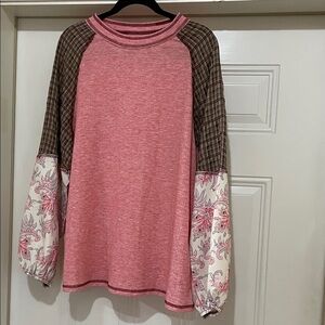 Pink Plaid Sleeve Women's Top